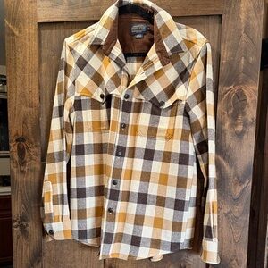 Pendleton Mustard, Brown & Cream Plaid Wool Shirt Jacket